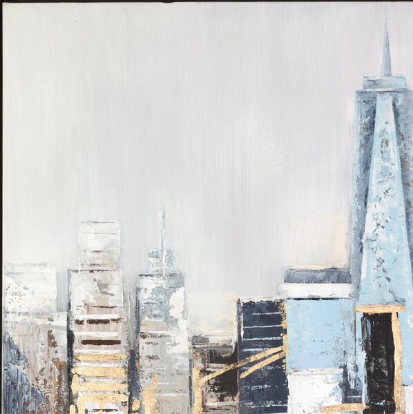 Pannello da parete, quadro con cornice New York 100x100x1,6 cm orizzontale pannello in legno colore marrone disegnato su tela a rilievo