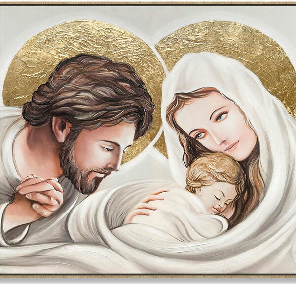 Quadro con cornice da parete Quadro con cornice SACRA FAMIGLIA 140x70x1,6 cm pannello in legno colore con colori acrilici e tempera