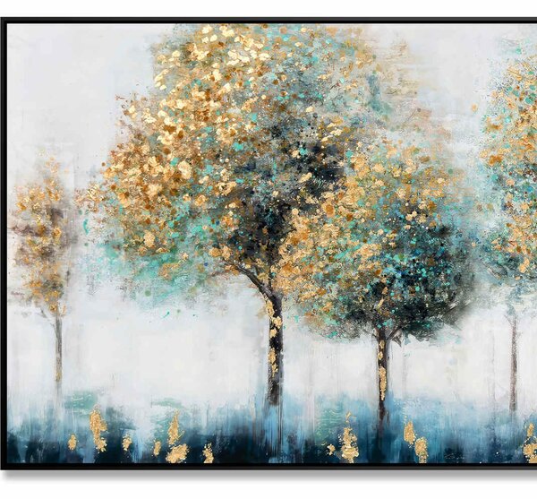 Quadro con cornice da parete Quadro con cornice FORESTA DORATA 150x70x1,6 cm pannello in legno colore con colori acrilici e tempera