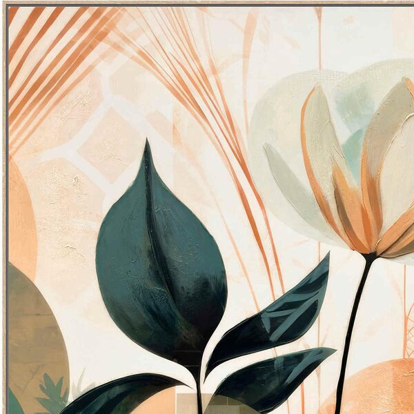 Quadro con cornice da parete Quadro con cornice volto FIORE FOGLIE ORANGE 100x100x1,6 cm pannello in legno colore con colori acrilici e tempera