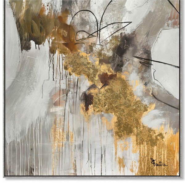Quadro con cornice da parete, Quadro con cornice astratto GREY GOLD 80x120x1,6 cm pannello in legno colore con colori acrilici e tempera