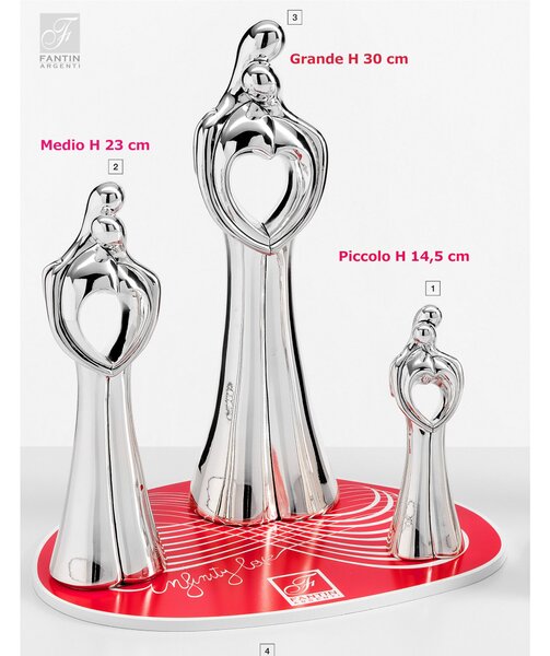 Statuetta In Resina Argentata innamorati cuore misura Piccola h 14,5 cm