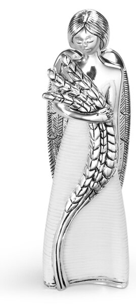 Angelo in resina argentata con decoro Spiga della vita h 12 cm in scatola regalo, ideale per uso bomboniera