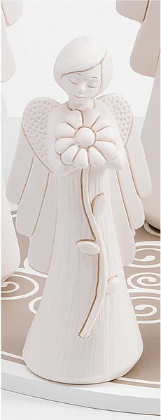 Angelo in resina colore bianco luna con decoro fiore h 12 cm in scatola regalo, ideale per uso bomboniera