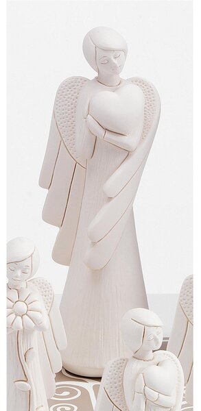 Angelo in resina colore bianco con decoro Cuore h 18 cm in scatola regalo, ideale per uso bomboniera