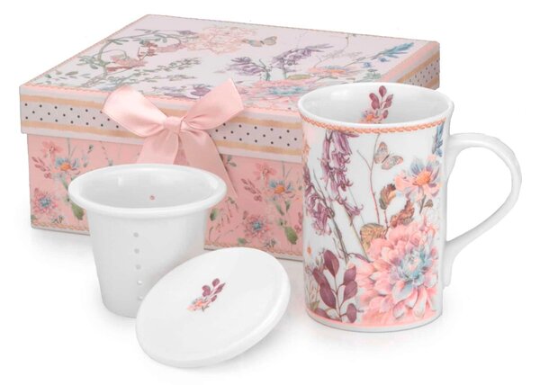 Tazza Con Infusore set in porcellana TEA FOR ONE PEONIA Diametro 8x h 11,5 in fine porcellana in scatola regalo