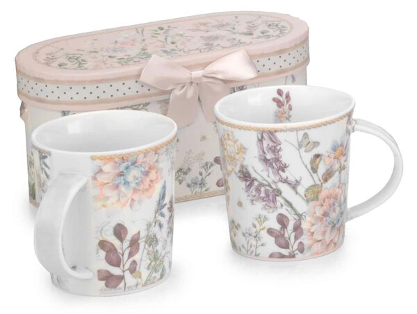 Mug set due pezzi in porcellana PEONIA Diametro 8,7x h 9,5 cm in fine porcellana in scatola regalo