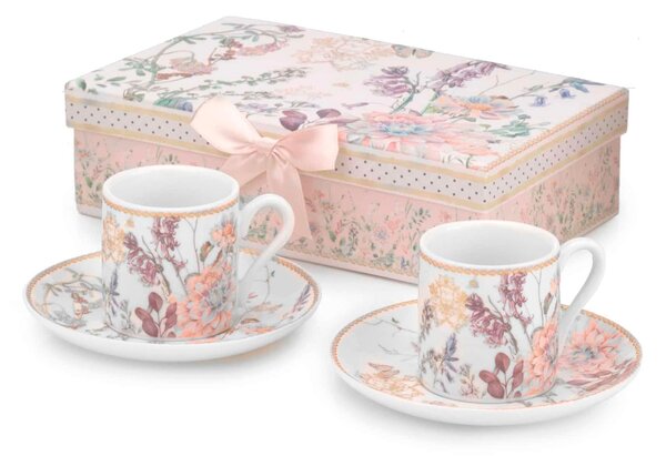 Tazzine caff� con piattino set 2 pezzi in porcellana PEONIA Diametro 12,5x h 6,5 cm in fine porcellana in scatola regalo