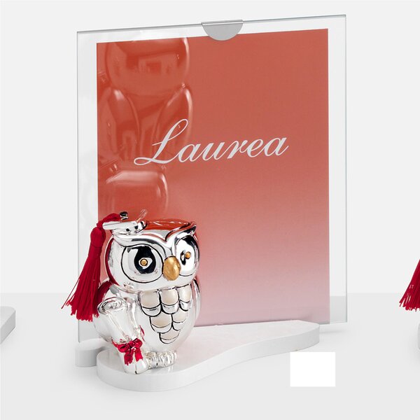 Porta foto Gufo per Laurea in resina particolari rossi 10x15cm cm in scatola regalo , bomboniera