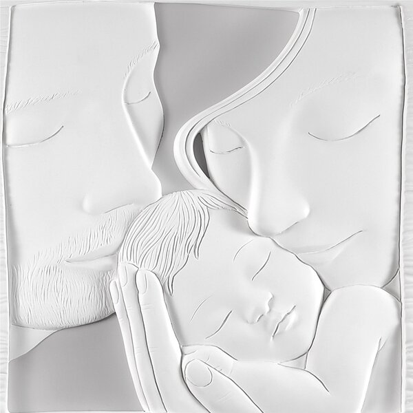 Quadro Sacra famiglia colore bianco Luna con cornice bianca Piccolo 15,5x12,5 cm immagine in resina bianco luna per bomboniera ,battesimo cresima , matrimonio