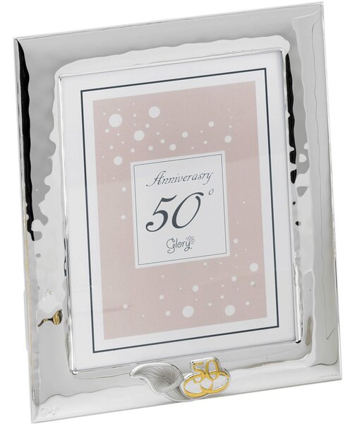 Portafoto rettangolare bianco Martellato 50 anni anniversario 13X18 PER FOTO 10x15 cm inserto in oro