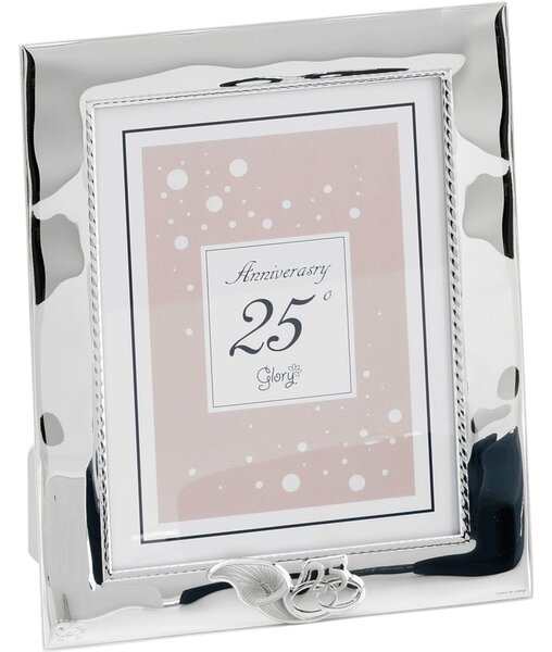 Portafoto rettangolare 25 anni anniversario Bianco cordoncino 18X23 PER FOTO 15x20 cm PVD decoro calla