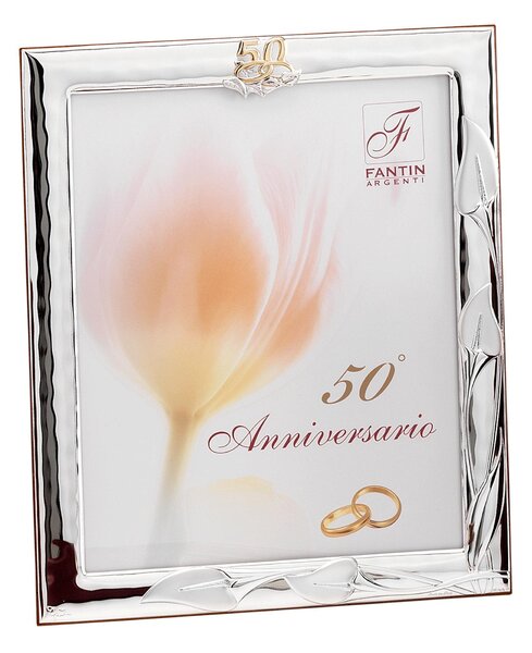 Portafoto da appoggio 50 anni anniversario con fascia di calle interno PER FOTO 10x15 cm in argento con strass cristalli