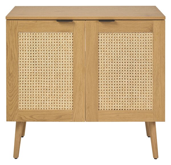 Mobiletto da bagno finitura legno chiaro, intreccio in rattan e metallo nero L80 cm MANILLE