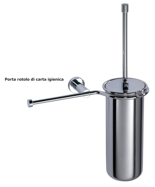Porta scopino da bagno sospeso con bossolo e porta rotolo in ottone cromato DECO 25x13xh37 cm stile Retro colore inox lucio