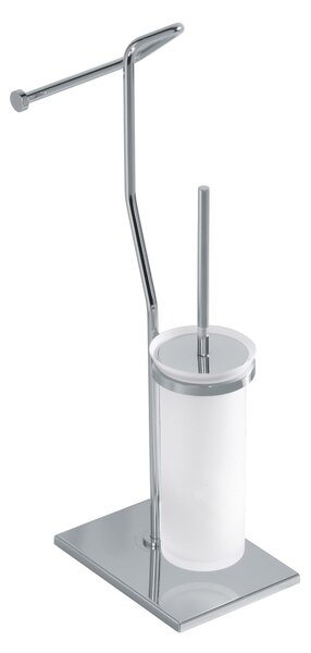 Porta rotolo e scopino da bagno in ottone cromato Diametro 17,5xh51 cm con bossolo in vetro Duemila Plus in ottone cromato