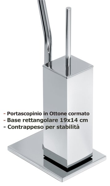Porta rotolo e scopino da bagno in ottone cromato Dimensioni 19x14xh51 cm con bossolo ottone Duemila Plus Garanzia 5 anni in ottone cromato