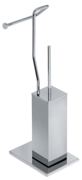 Porta rotolo e scopino da bagno in ottone cromato Dimensioni 19x14xh51 cm con bossolo ottone Duemila Plus Garanzia 5 anni in ottone cromato