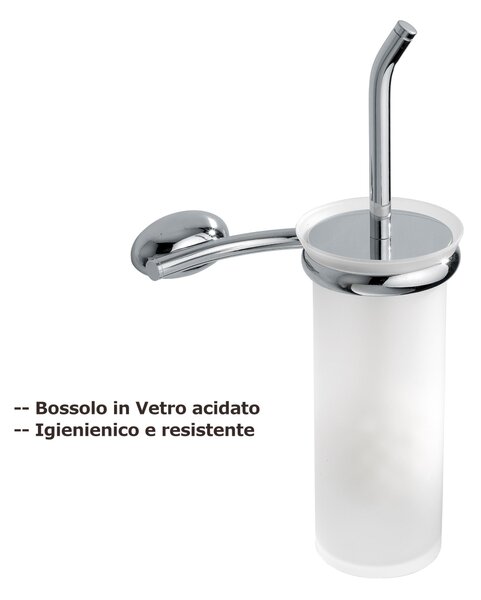 Porta scopino da bagno sospeso con bossolo e porta rotolo in ottone cromato Duemila Plus 17x12xh36 cm stile Retro colore inox lucido