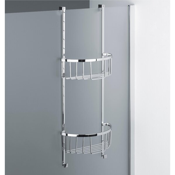 Mensola doccia semicircolare due piani - Fissaggio a Vetro Box Doccia, 23,5x12xh65 cm ottone cromato spessore Max. Vetro 1,5 cm