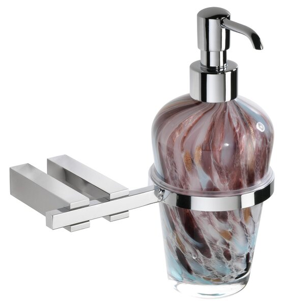 Dosatore con supporto fissaggio a muro concontenitore in vetro di murano MATISSE 13x11,5xh20 cm supporti in ottone cromato colore inox lucido