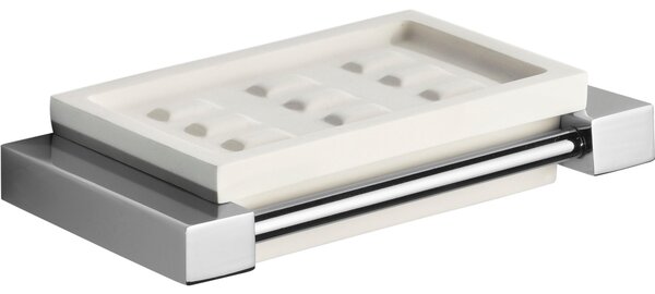 Portasapone in resina poliestere OSCAR 14x8xh3 cm -Peso 0,65 kg supporti in ottone cromato inox lucido