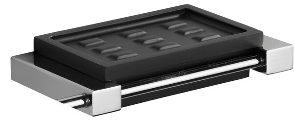 Portasapone in resina poliestere OSCAR 14x8xh3 cm -Peso 0,65 kg resina poliestere Nero supporti in ottone cromato inox lucido