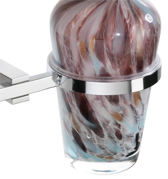 Dosatore con supporto fissaggio a muro concontenitore in vetro di murano MATISSE 13x11,5xh20 cm supporti in ottone cromato colore inox lucido