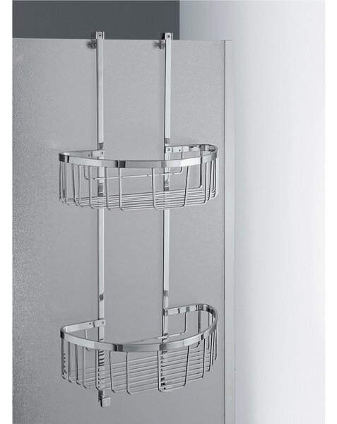 Mensola doccia semicircolare due piani - Fissaggio a Vetro Box Doccia, 28x15xh65 cm ottone cromato spessore Max. Vetro 1,5 cm