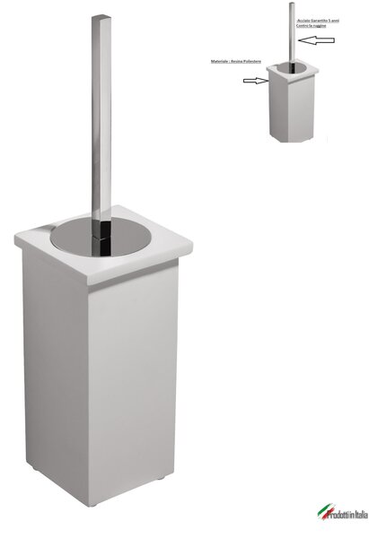 Porta scopino da terra con bossolo in resina poliestere OSCAR 9,5x8,5xh35,5 cm -peso 1,12 stile moderno colore bianco
