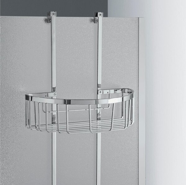 Mensola doccia semicircolare due piani - Fissaggio a Vetro Box Doccia, 28x15xh65 cm ottone cromato spessore Max. Vetro 1,5 cm