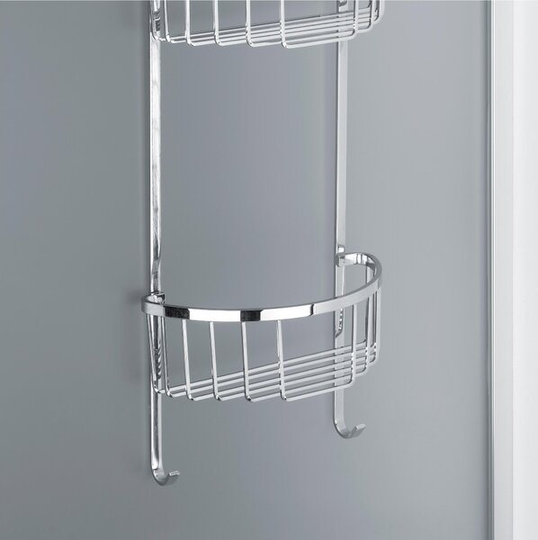 Mensola doccia semicircolare due piani - Fissaggio a Telaio Box Doccia, 23,5x12xh69 cm ottone cromato spessore Max. Vetro 3 cm
