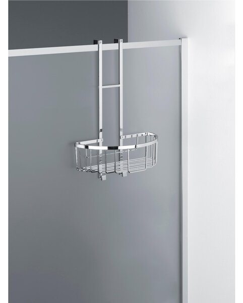 Mensola doccia rettangolare un piano - Fissaggio a TELAIO Box Doccia, 28x15xh42 cm ottone cromato spessore Max. Vetro 3 cm