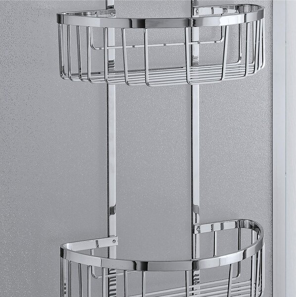 Mensola doccia semicircolare due piani - Fissaggio a Telaio Box Doccia, 28x14xh69 cm ottone cromato spessore Max. Vetro 3 cm