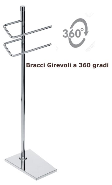 Piantana da bagno in ottone porta salviette 3 Bracci girevoli a 360 gradi 16x30xh85 cm base trapezoidale , TIFFANY cromo lucido