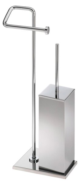 Piantana da bagno porta rotolo e scopino , base trapezoidale 16x12,5xh50 cm TIFFANY in ottone cromato