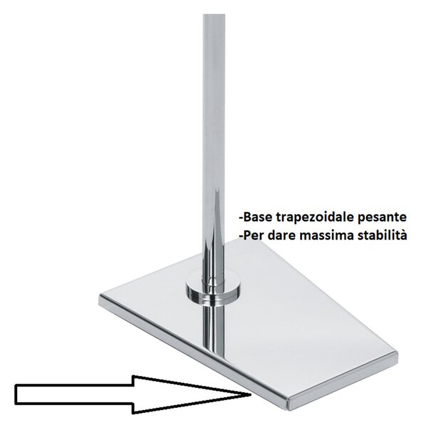 Piantana da bagno in ottone porta rotolo e scopino quadrato Braccio fisso 14x19xh70 cm base trapezoidale , TIFFANY cromo lucido