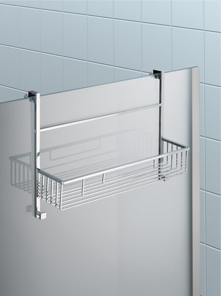 Mensola doccia un piano - Fissaggio a Vetro Box Doccia 40x14xh42cm ottone cromato spessore Max. Vetro 1,5 cm