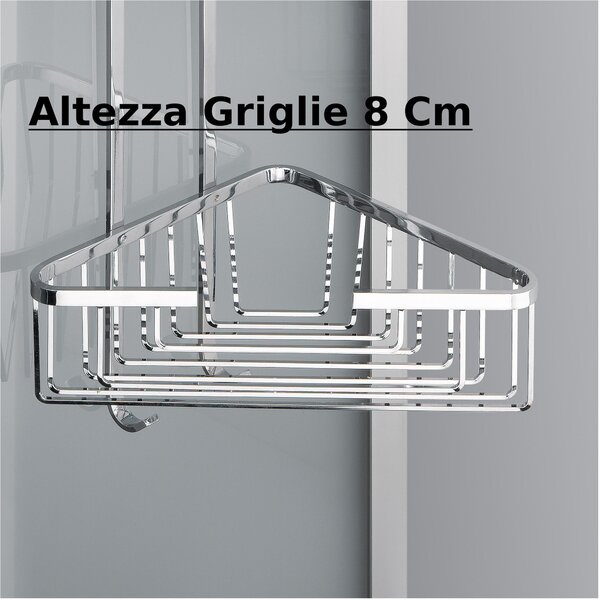 Angolare doccia un due piani - Fissaggio a Vetro Box Doccia 27x20xh65 cm ottone cromato spessore Max. Vetro 1,5 cm