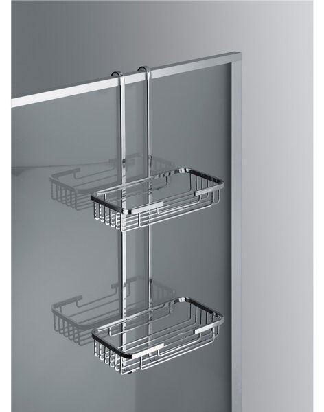 Mensola doccia un due piani - Fissaggio a Vetro Box Doccia 26x12xh65 cm ottone cromato spessore Max. Vetro 1,5 cm