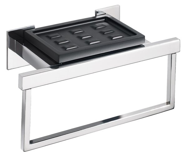 Portasapone e porta salvietta DIVA 43x11,5xh9,3 cm -Peso 1,2 kg supporti in ottone cromato colore inox lucido e resina nero