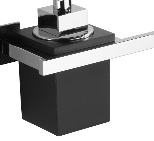 Porta dosatore con dosatone e porta salvietta DIVA 16,5x6,8xh16 cm -Peso 1,2 kg supporti in ottone cromato colore inox lucido e resina nero