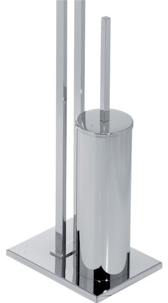 Piantana in ottone cromato compatto salva spazio 19x14xh70 cm -Peso 4,7 kg con porta rotolo e portascopino ottone finitura inox lucido