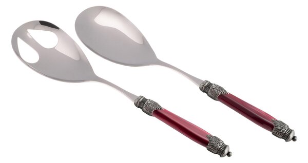 Coppia Insalata set da 2 pezzi Arianna in acciaio inox 18/10 manico in PMMA effetto madreperlato ghiera anticata 2,5 mm colore bordeaux