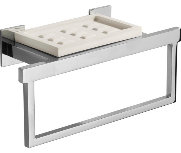 Portasapone e porta salvietta DIVA 43x11,5xh9,3 cm -Peso 1,2 kg supporti in ottone cromato colore inox lucido e resina bianca