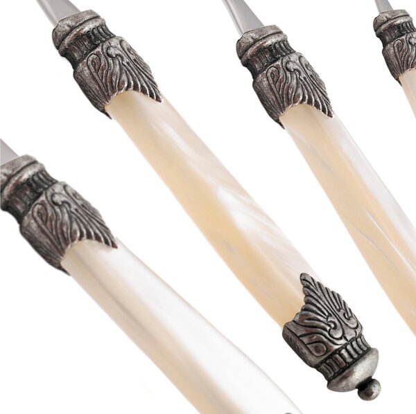 Coltello tavola Arianna Set di 6 Pezzi in acciaio 18.10 Lunghezza 24 cm manico in Plexiglas con ghiera Anticata lavabile in lavastoviglie avorio