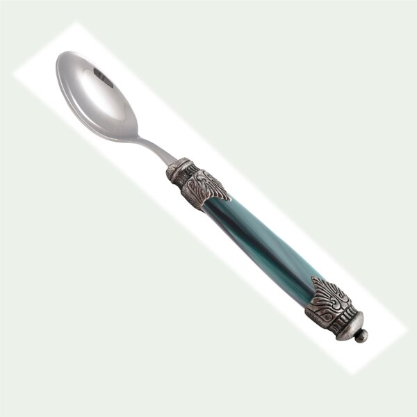Cucchiaino da Caff� Arianna Set di 6 cucchiaini in acciaio 18.10 AISI430 Lunghezza 16,5 cm effetto madreperlato con ghiera metallica lavabile in lavastoviglie Verde