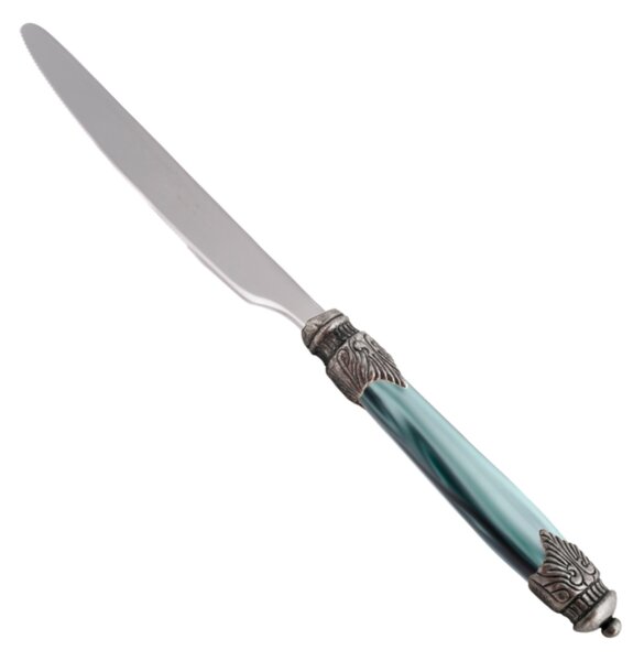 Coltello tavola Arianna Set di 6 Pezzi in acciaio 18.10 Lunghezza 24 cm manico in Plexiglas con ghiera Anticata lavabile in lavastoviglie Verde