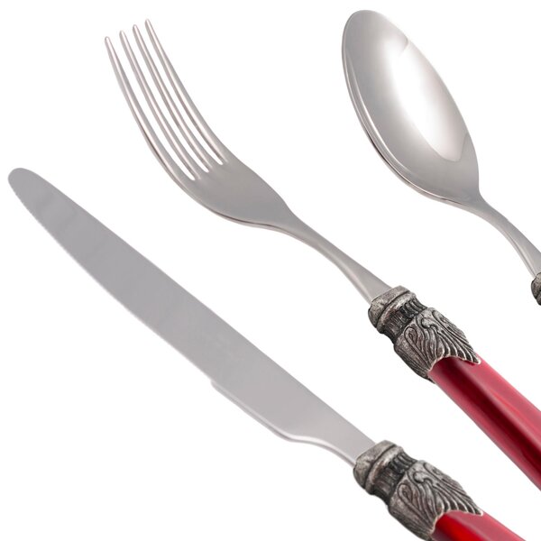 Coltello tavola Arianna Set di 6 Pezzi in acciaio 18.10 Lunghezza 24 cm manico in Plexiglas con ghiera Anticata lavabile in lavastoviglie Bordeaux