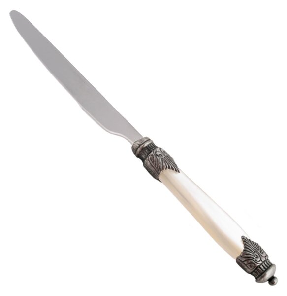 Coltello tavola Arianna Set di 6 Pezzi in acciaio 18.10 Lunghezza 24 cm manico in Plexiglas con ghiera Anticata lavabile in lavastoviglie avorio